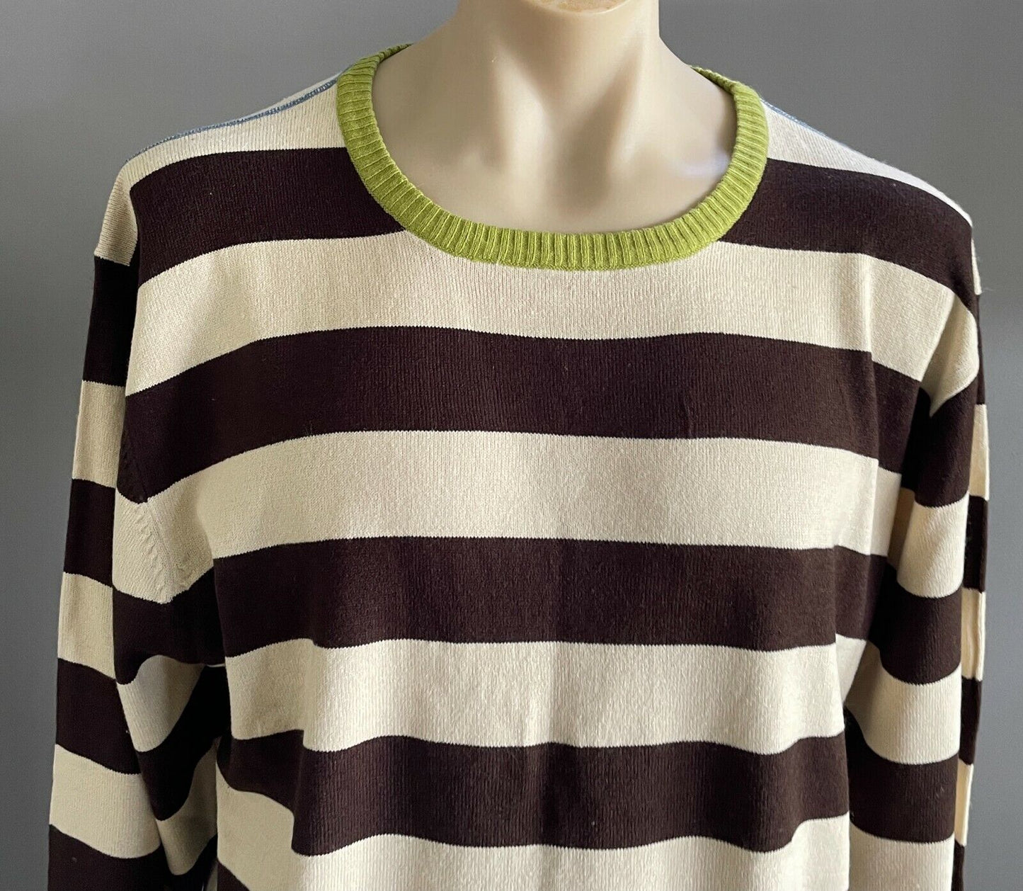 TARGET Mens Sweater Beige Brown Knit Long Sleeve w Green Trim Pullover XXL 112