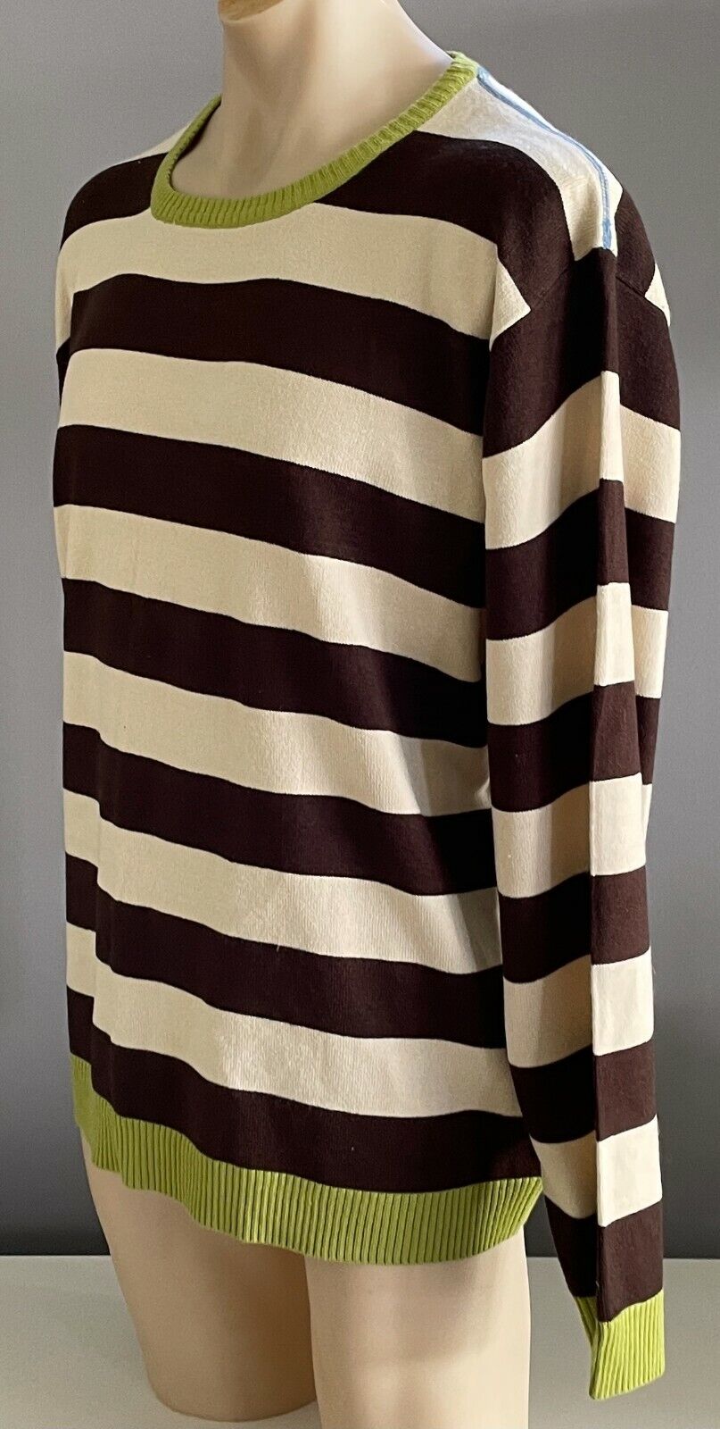 TARGET Mens Sweater Beige Brown Knit Long Sleeve w Green Trim Pullover XXL 112