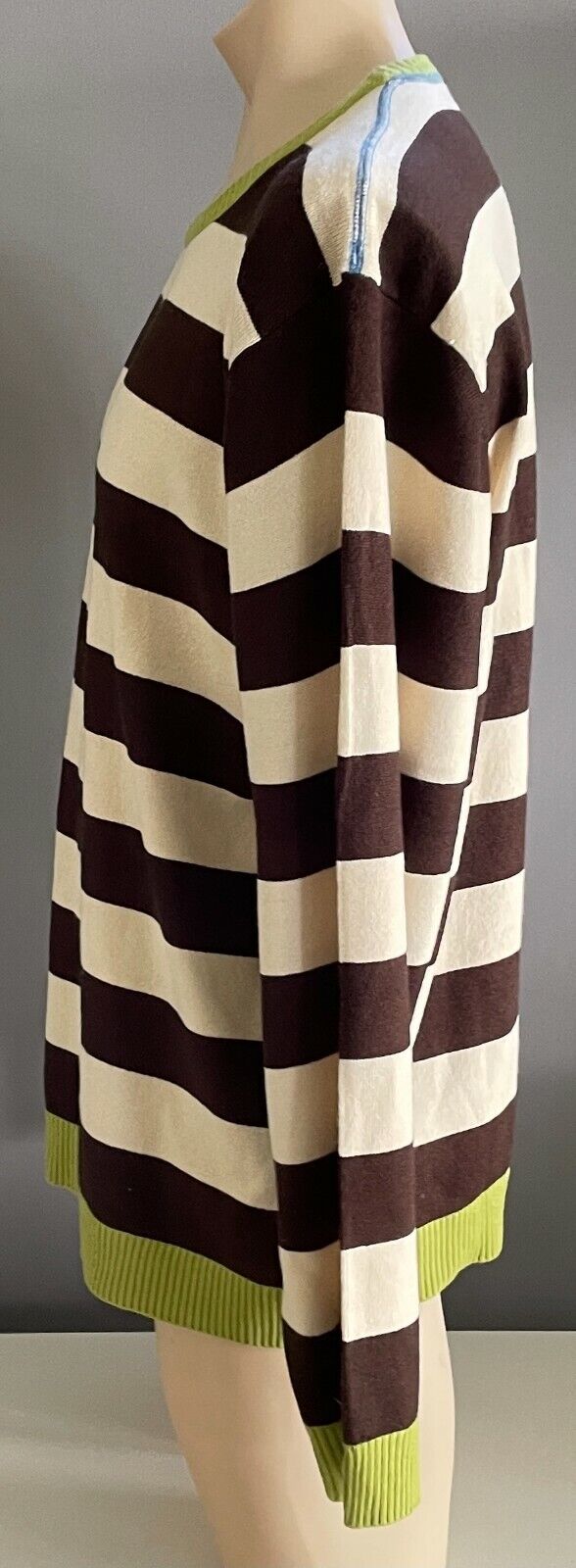 TARGET Mens Sweater Beige Brown Knit Long Sleeve w Green Trim Pullover XXL 112