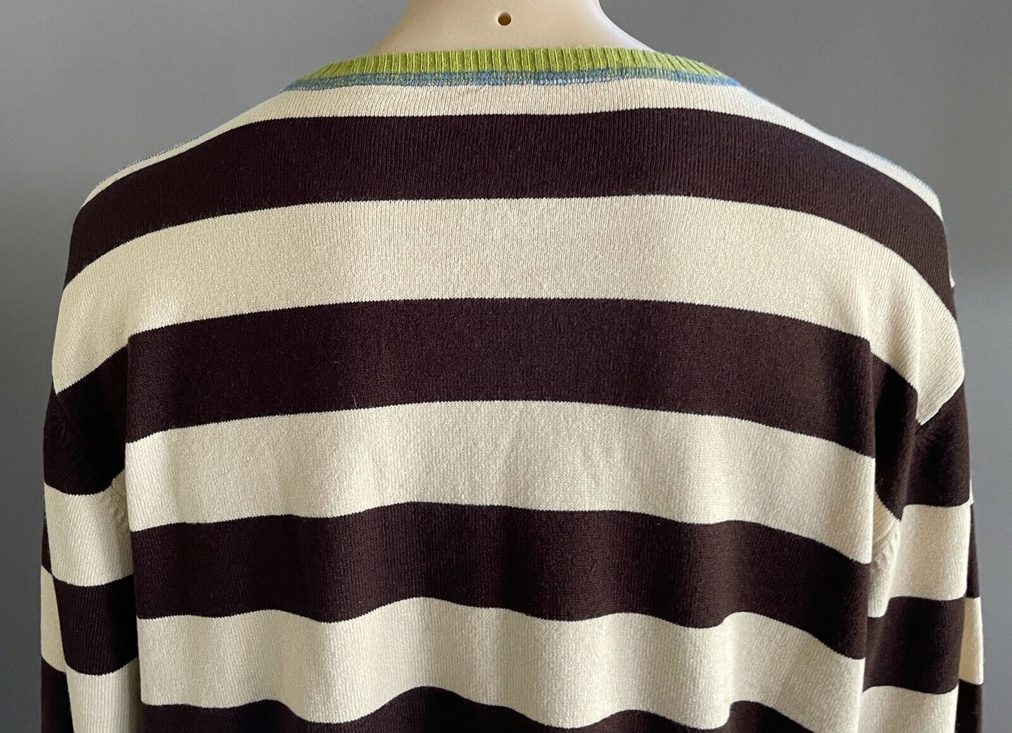 TARGET Mens Sweater Beige Brown Knit Long Sleeve w Green Trim Pullover XXL 112