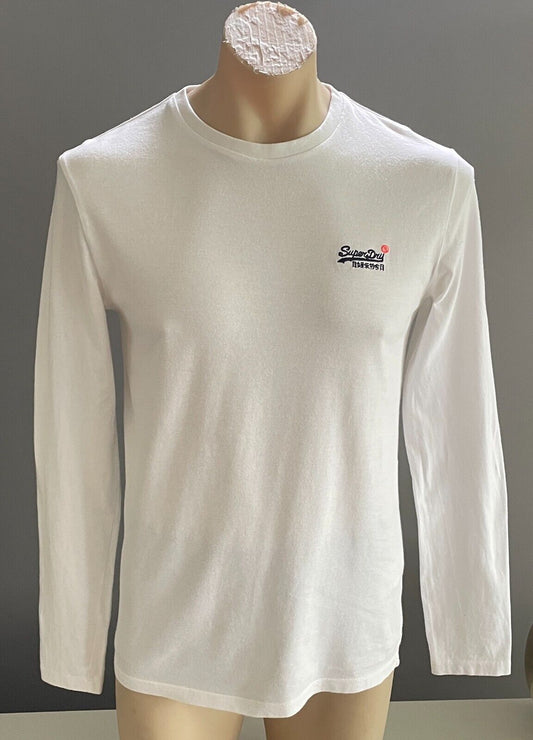 SUPERDRY Top Orange Label White Crew Neck Long Sleeve Mens S Vintage Embroidery