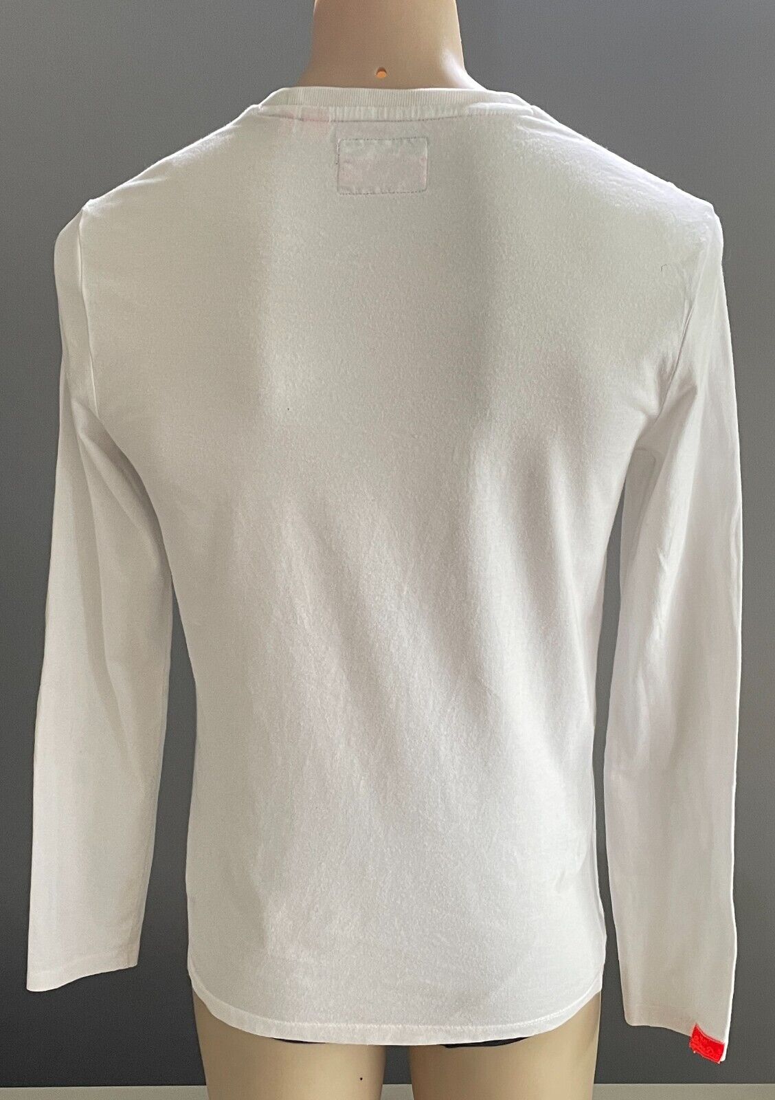 SUPERDRY Top Orange Label White Crew Neck Long Sleeve Mens S Vintage Embroidery