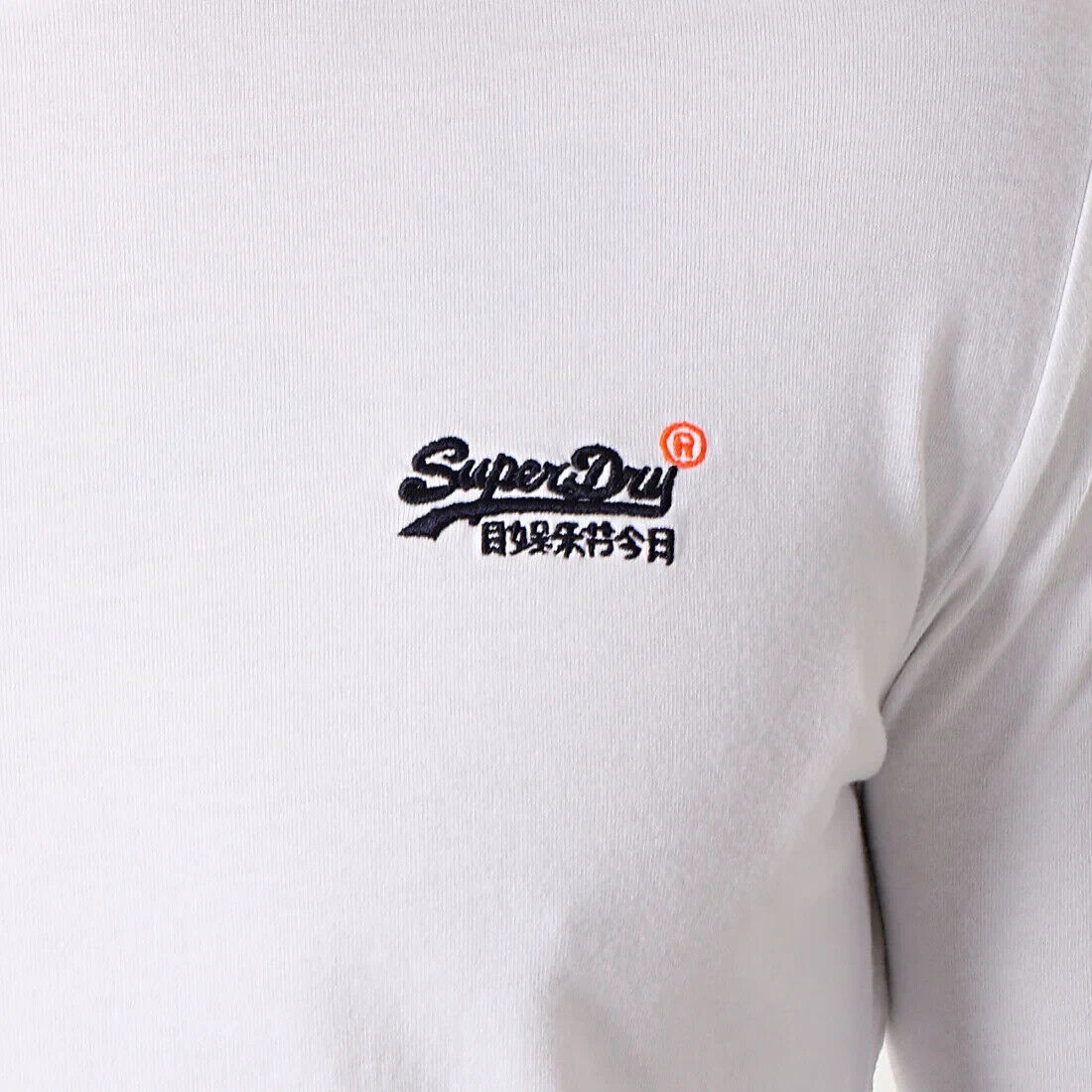 SUPERDRY Top Orange Label White Crew Neck Long Sleeve Mens S Vintage Embroidery