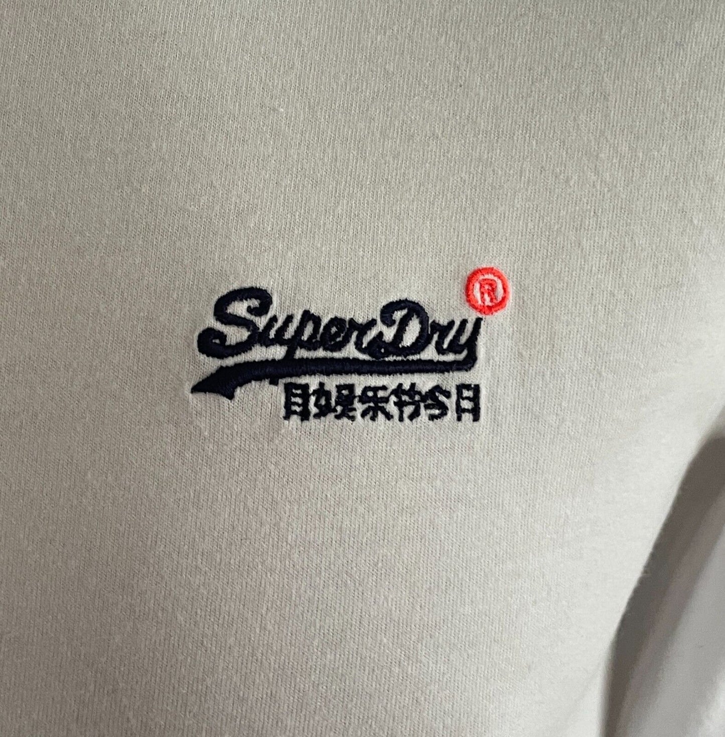 SUPERDRY Top Orange Label White Crew Neck Long Sleeve Mens S Vintage Embroidery