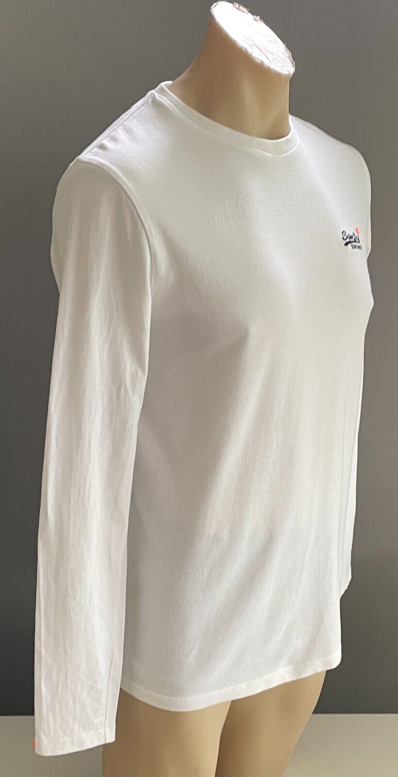 SUPERDRY Top Orange Label White Crew Neck Long Sleeve Mens S Vintage Embroidery