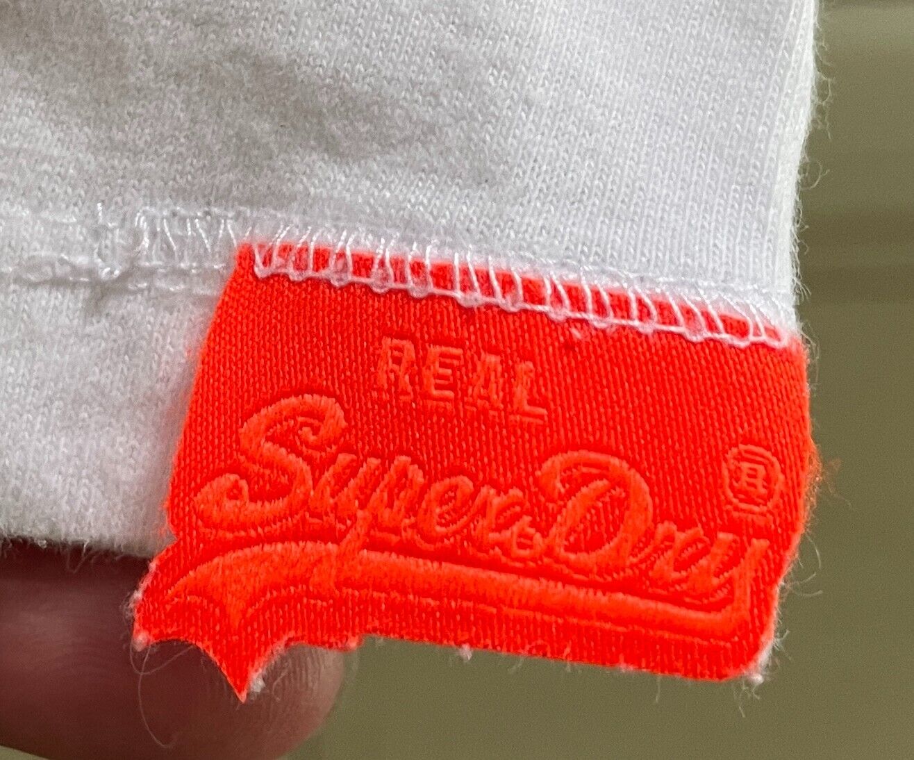SUPERDRY Top Orange Label White Crew Neck Long Sleeve Mens S Vintage Embroidery