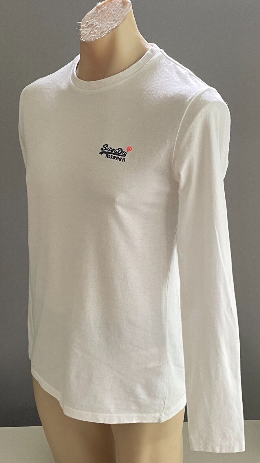 SUPERDRY Top Orange Label White Crew Neck Long Sleeve Mens S Vintage Embroidery