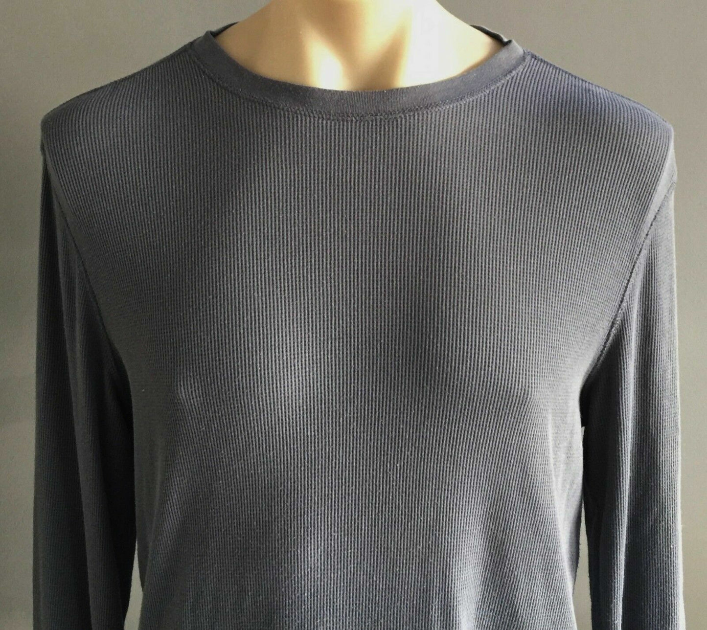 Mens GAP Crew Neck Top Waffle Weave Blue Grey Long Sleeve Size M