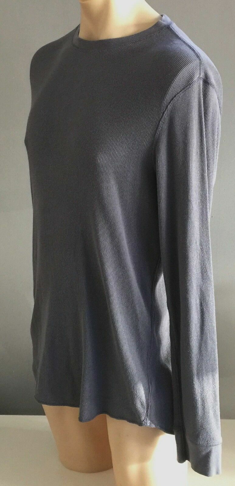 Mens GAP Crew Neck Top Waffle Weave Blue Grey Long Sleeve Size M