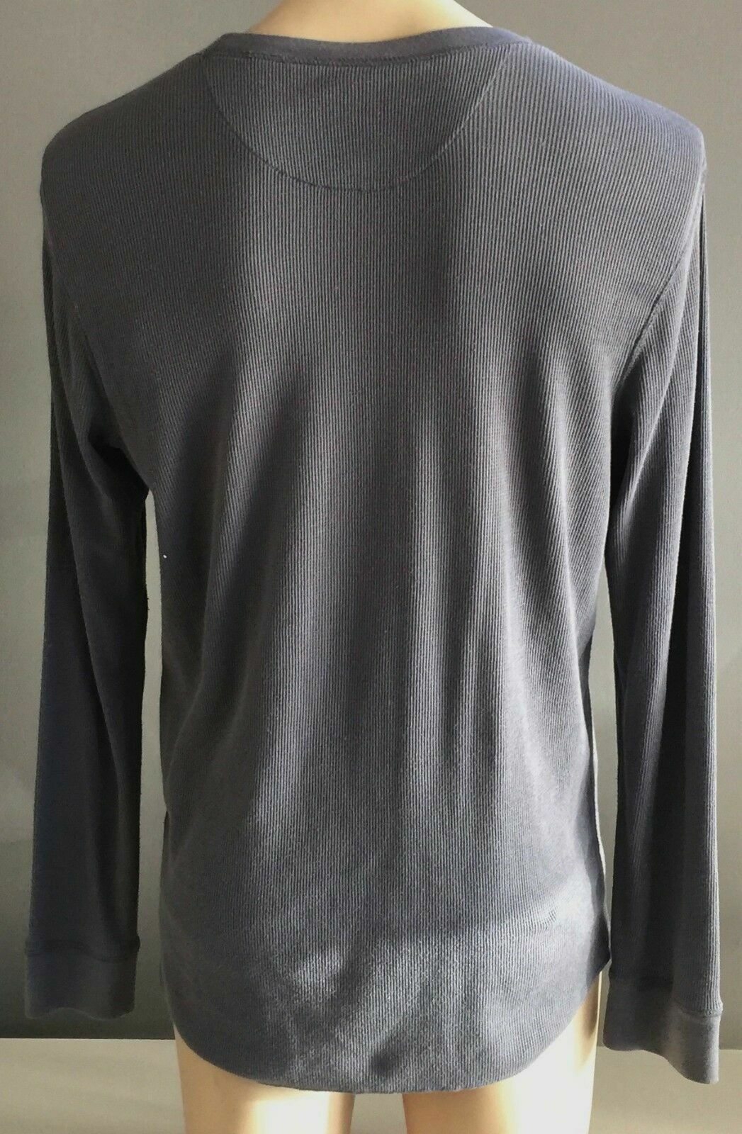Mens GAP Crew Neck Top Waffle Weave Blue Grey Long Sleeve Size M
