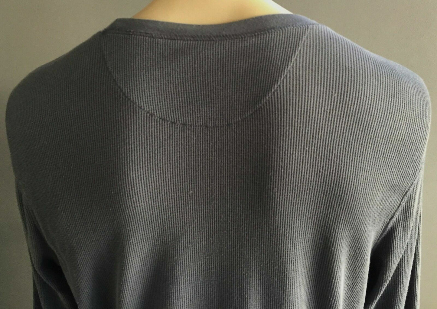 Mens GAP Crew Neck Top Waffle Weave Blue Grey Long Sleeve Size M
