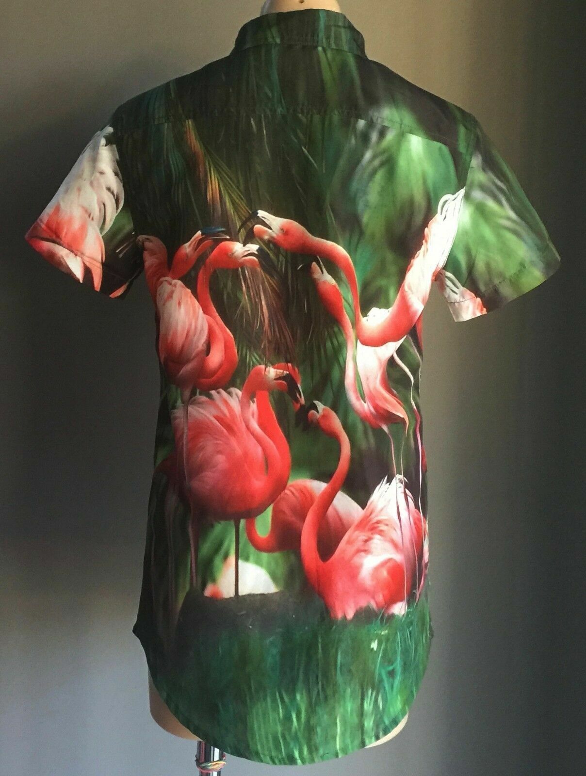 PULPKITCHEN Flamingo Print Shirt Mens Size S Bright Bold Vivid Hawaiian Vintage