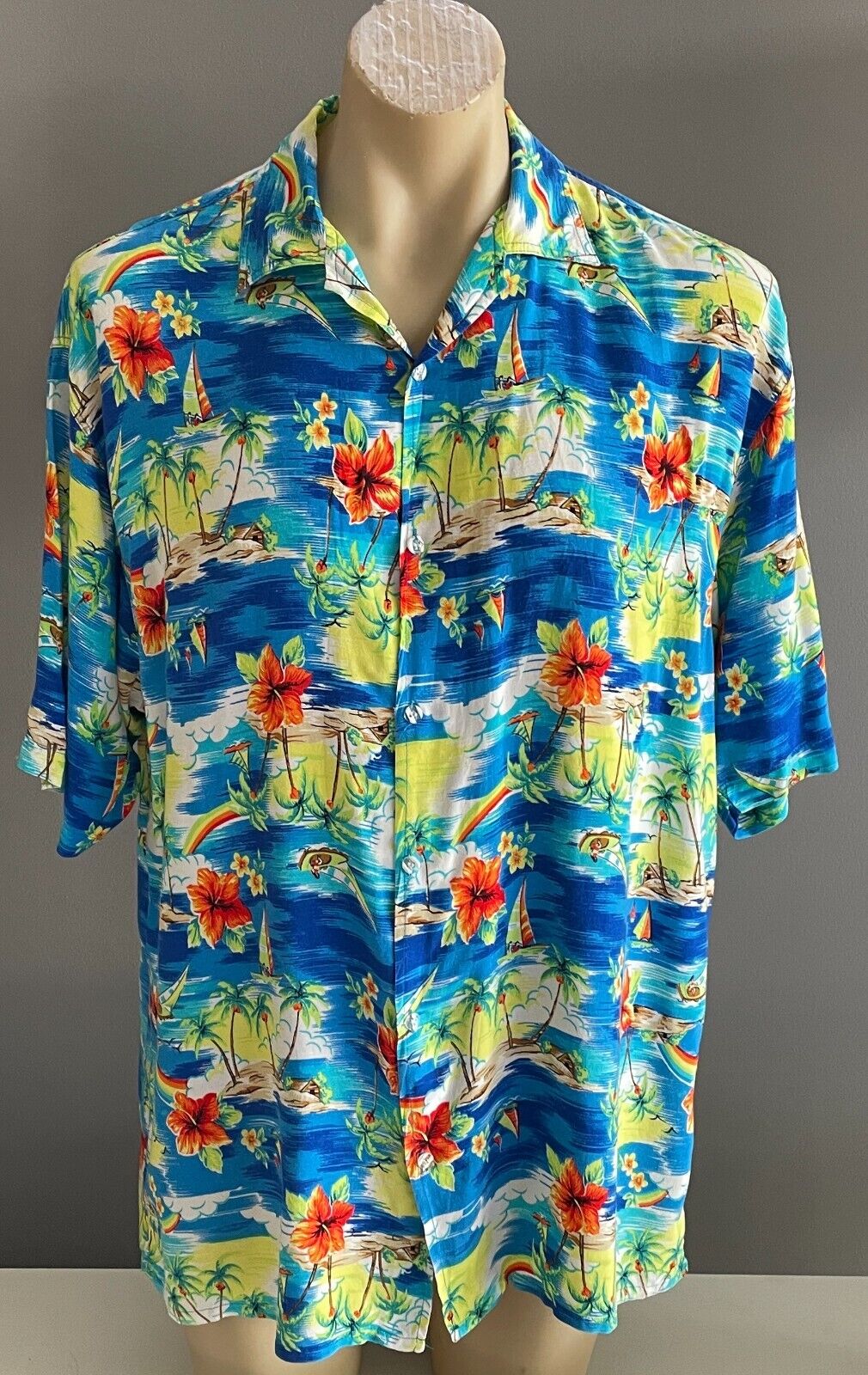 REEF BREAK Hawaiian Shirt Bright Tropical Island Soft Short Sleeve Size XXL