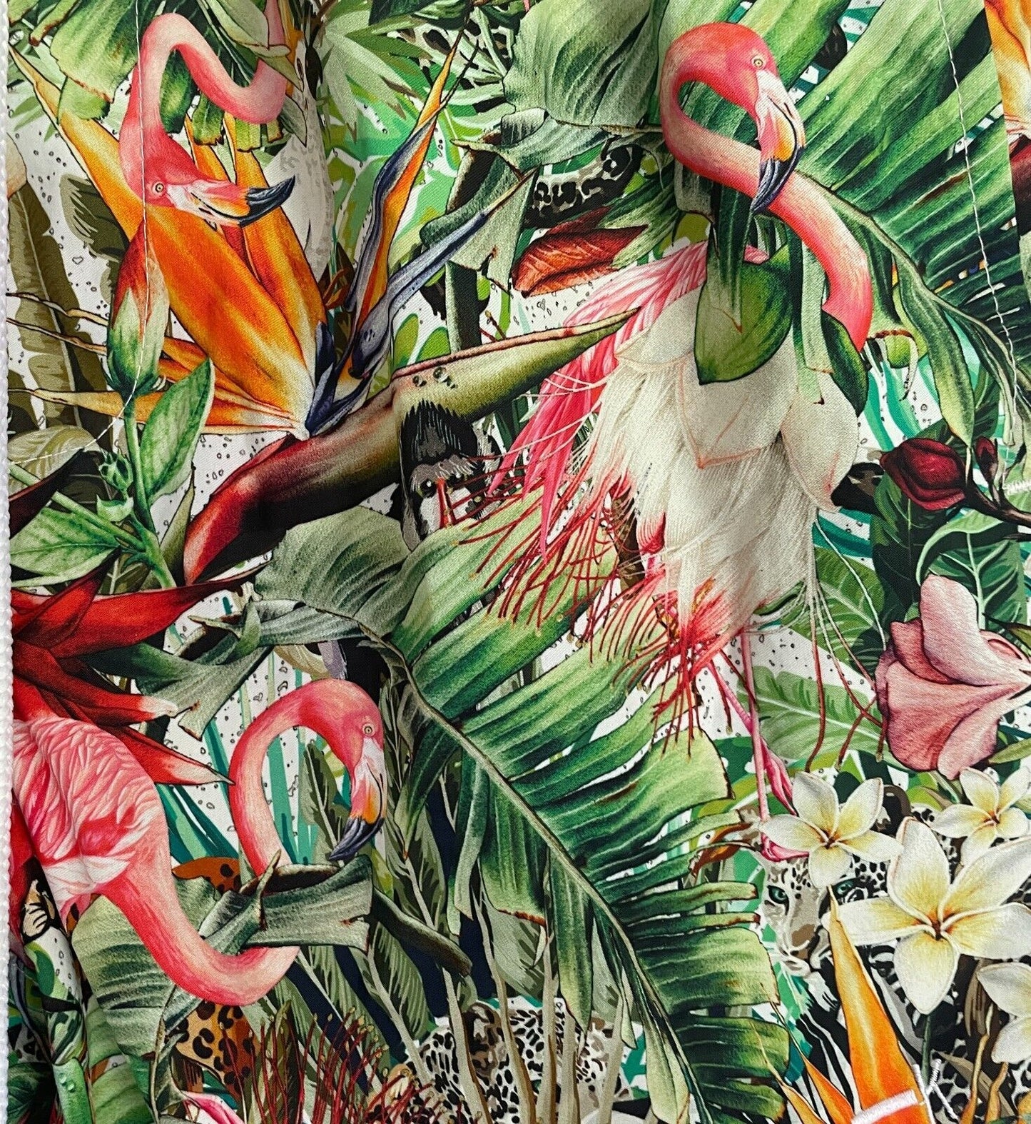 KENJI SWIM Shorts Tropical Flower Flamingo Print Elastic Waist Beach Mens Size S