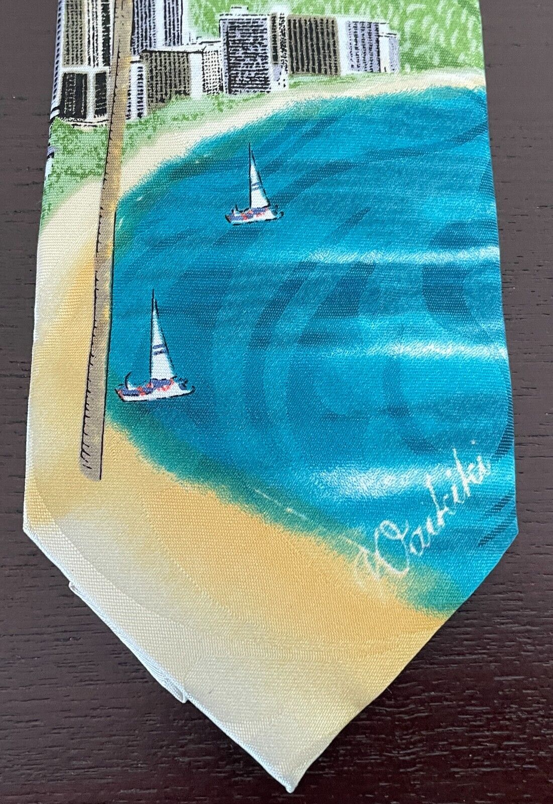 TROPICAL HAWAII Waikiki Tie Landscape Colourful Souvenir Hawaiian NeckTie Handma
