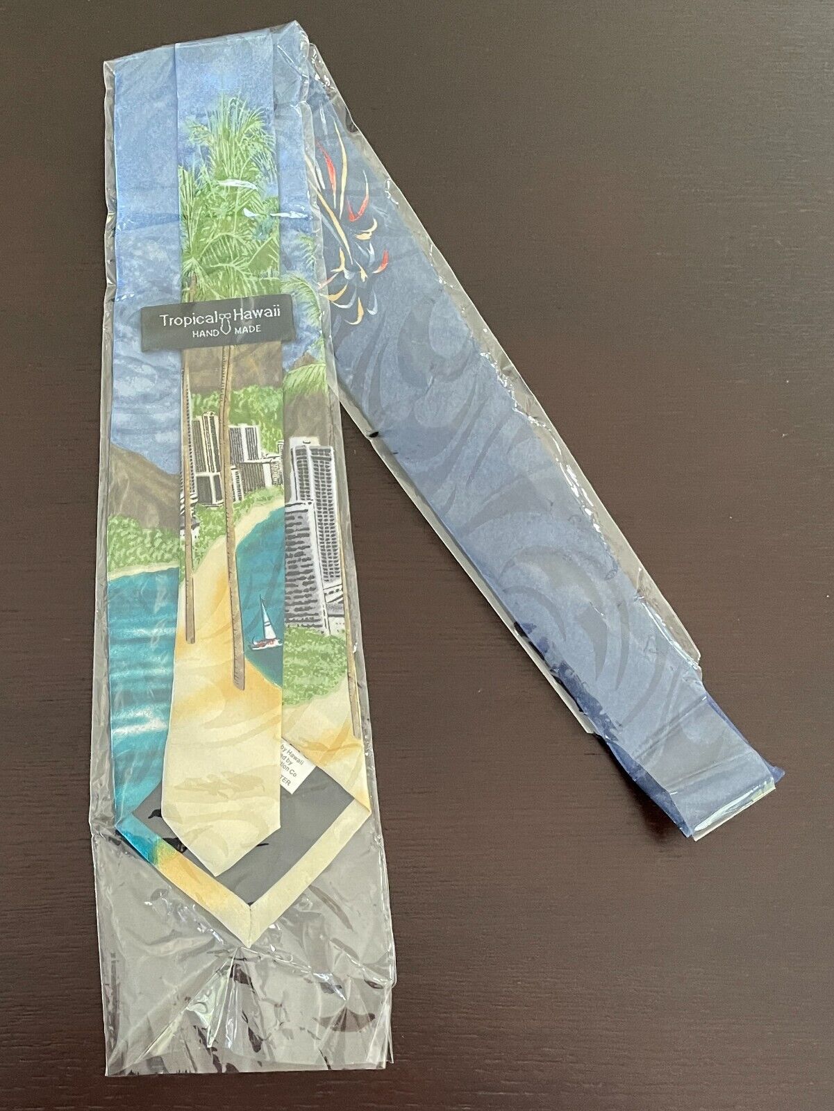 TROPICAL HAWAII Waikiki Tie Landscape Colourful Souvenir Hawaiian NeckTie Handma