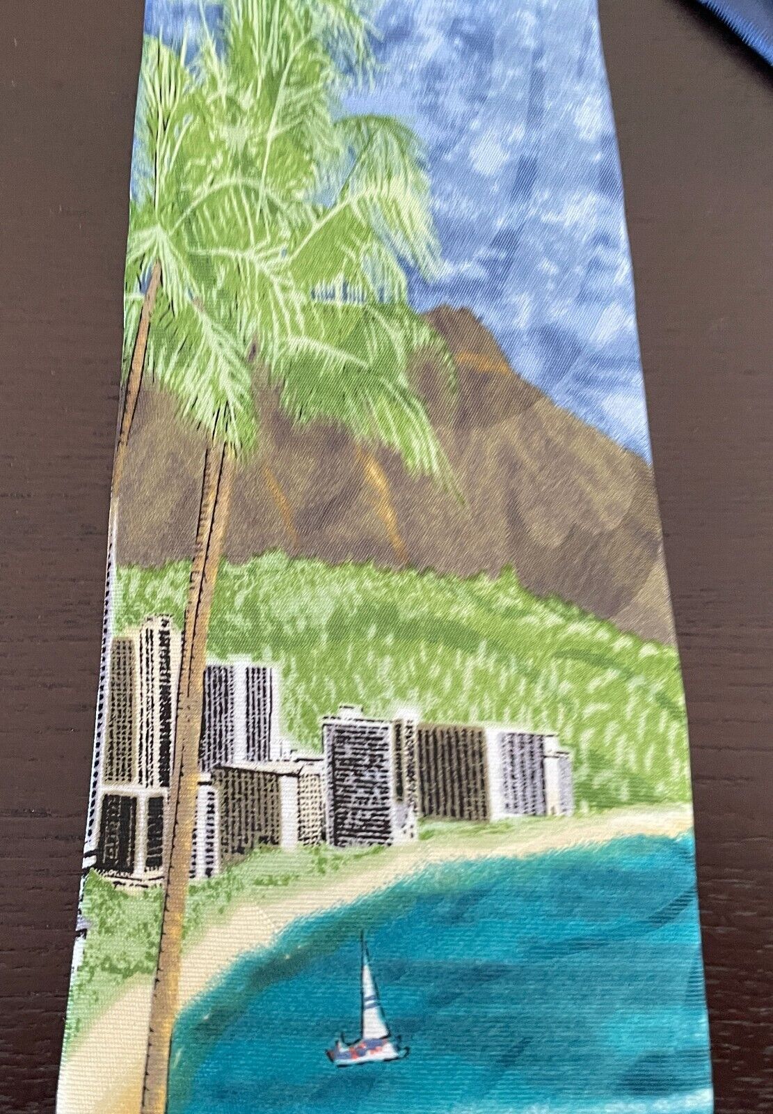 TROPICAL HAWAII Waikiki Tie Landscape Colourful Souvenir Hawaiian NeckTie Handma