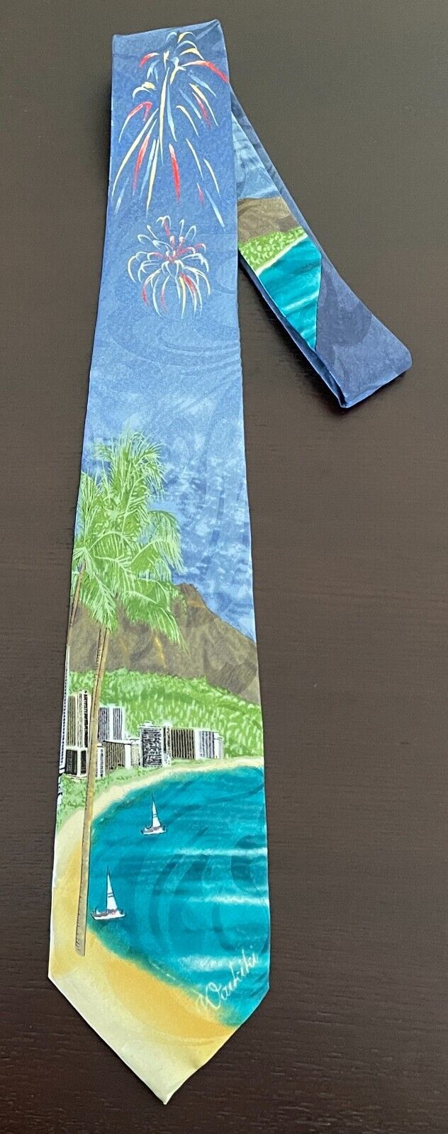 TROPICAL HAWAII Waikiki Tie Landscape Colourful Souvenir Hawaiian NeckTie Handma