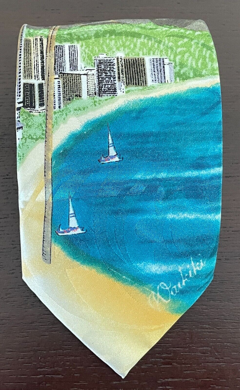 TROPICAL HAWAII Waikiki Tie Landscape Colourful Souvenir Hawaiian NeckTie Handma