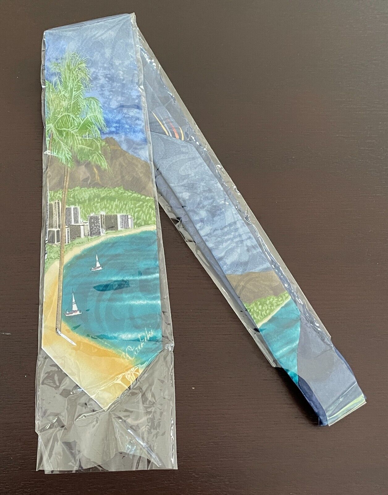 TROPICAL HAWAII Waikiki Tie Landscape Colourful Souvenir Hawaiian NeckTie Handma