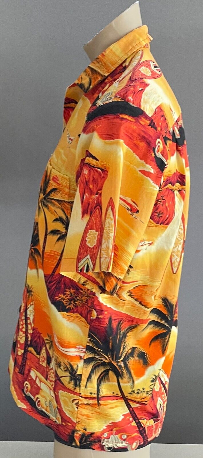 ALOHA MO'I Hawaiian Shirt OrangeYellow Red Black Surf Board Print Size S