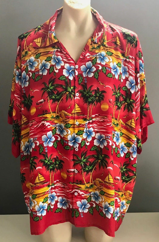 VANUATU Island Hawaiian Shirt Colourful Hawaii Hibiscus Palms Mens 168cm Loud