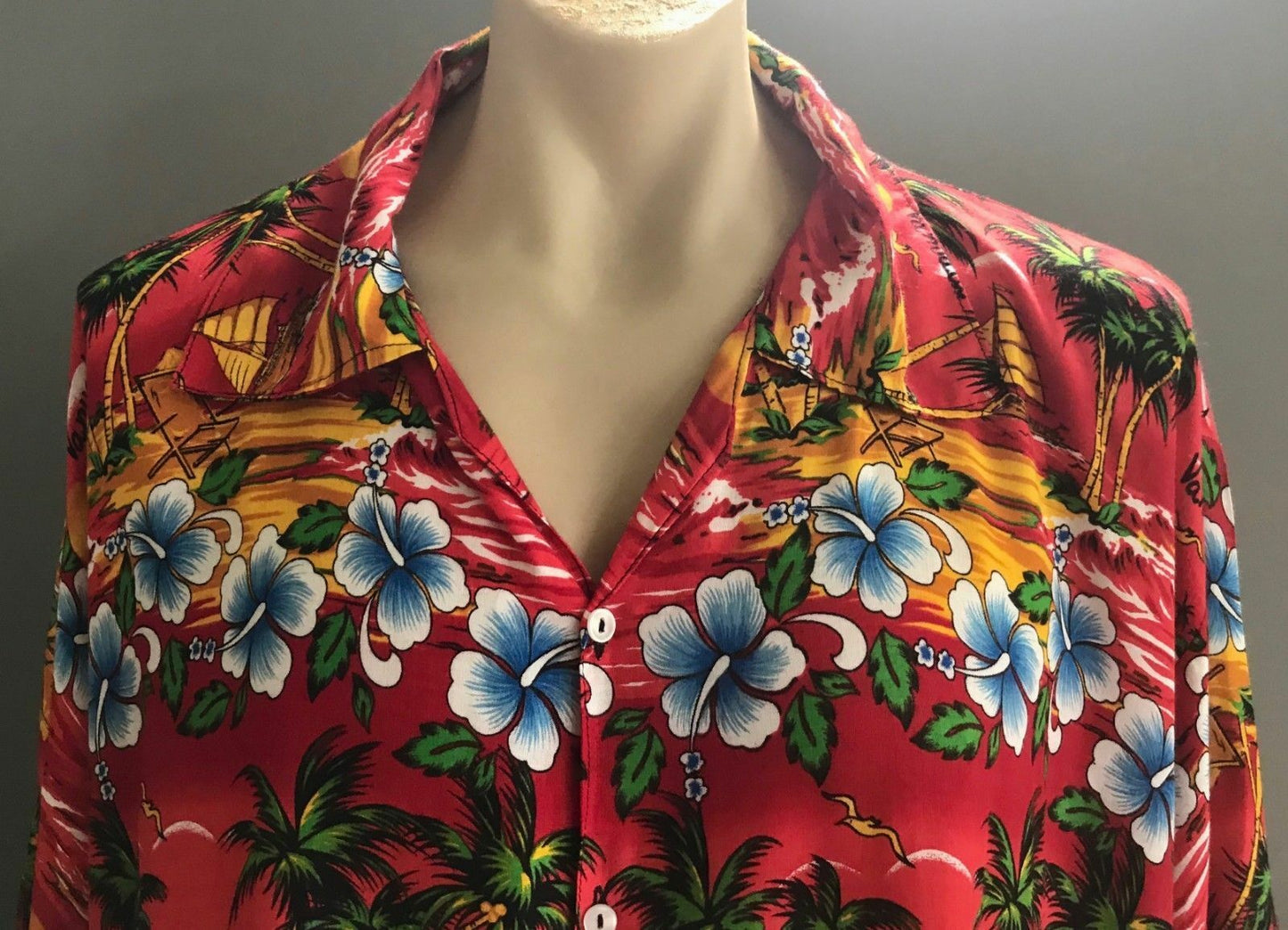 VANUATU Island Hawaiian Shirt Colourful Hawaii Hibiscus Palms Mens 168cm Loud