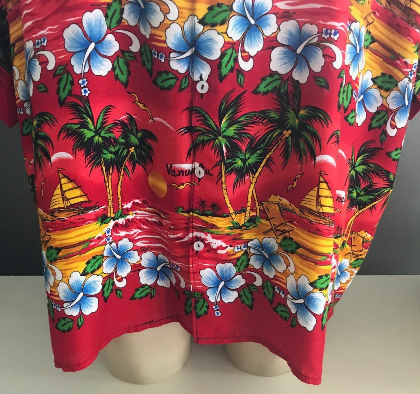VANUATU Island Hawaiian Shirt Colourful Hawaii Hibiscus Palms Mens 168cm Loud