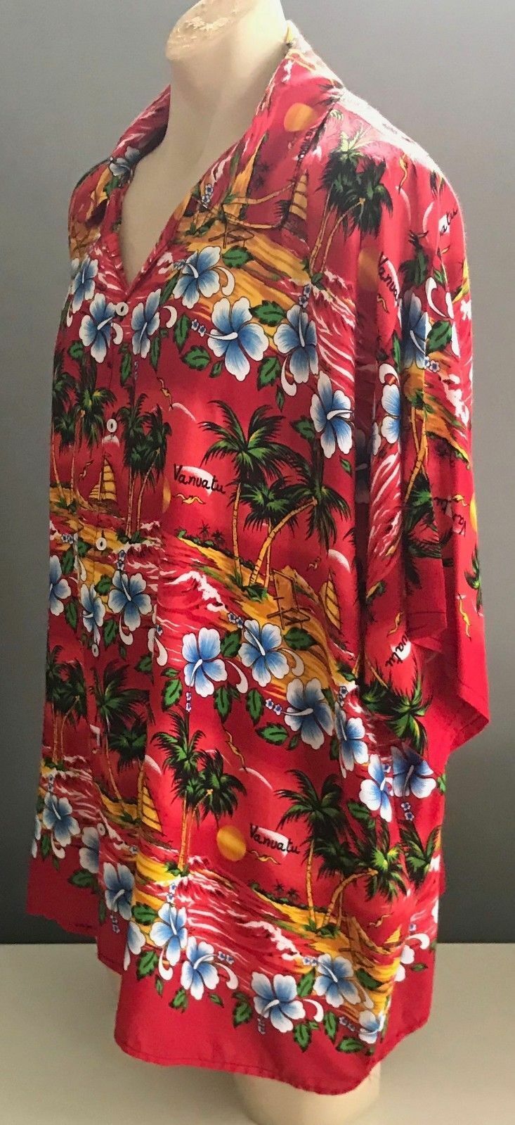 VANUATU Island Hawaiian Shirt Colourful Hawaii Hibiscus Palms Mens 168cm Loud