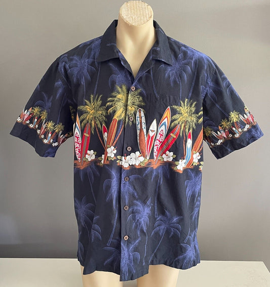 FAVANT Hawaiian Shirt Short Sleeve Hibiscus Palm Tree SurfBoards Size XL