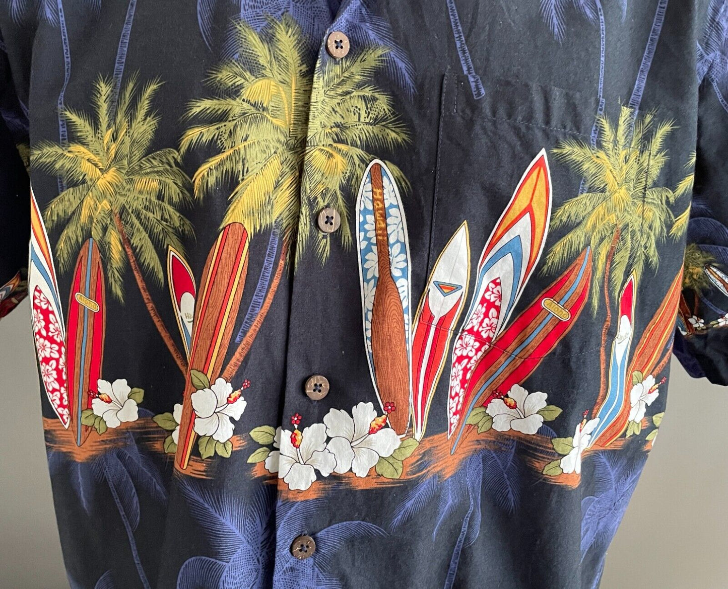 FAVANT Hawaiian Shirt Short Sleeve Hibiscus Palm Tree SurfBoards Size XL