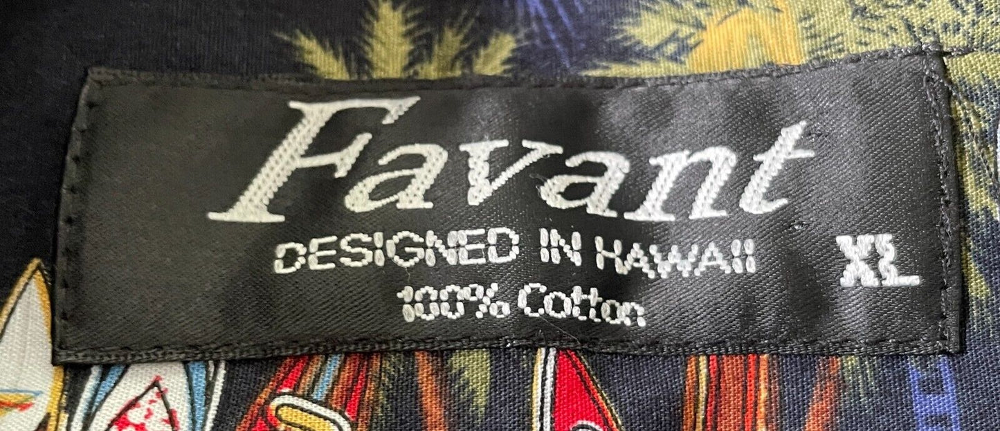 FAVANT Hawaiian Shirt Short Sleeve Hibiscus Palm Tree SurfBoards Size XL