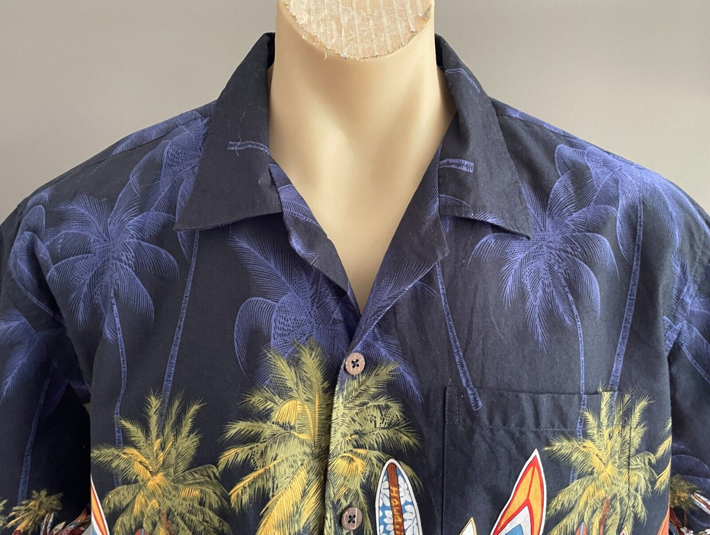FAVANT Hawaiian Shirt Short Sleeve Hibiscus Palm Tree SurfBoards Size XL