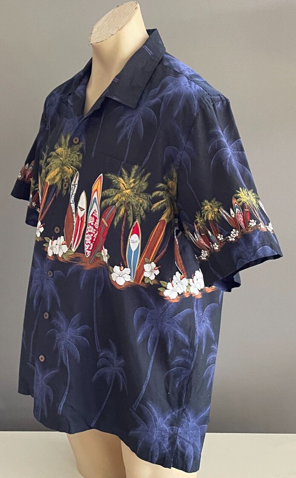 FAVANT Hawaiian Shirt Short Sleeve Hibiscus Palm Tree SurfBoards Size XL