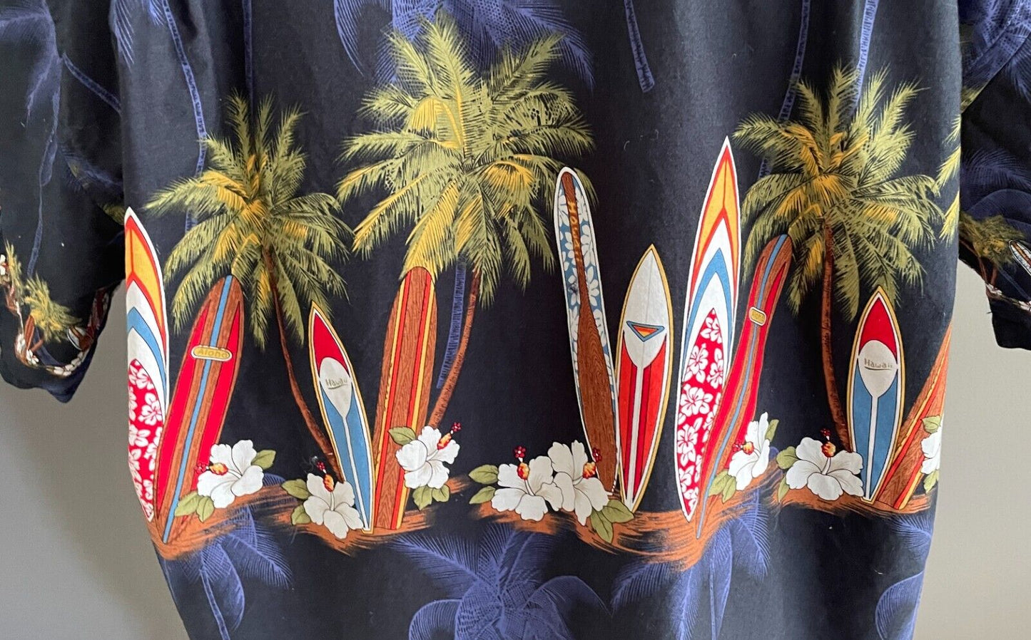 FAVANT Hawaiian Shirt Short Sleeve Hibiscus Palm Tree SurfBoards Size XL