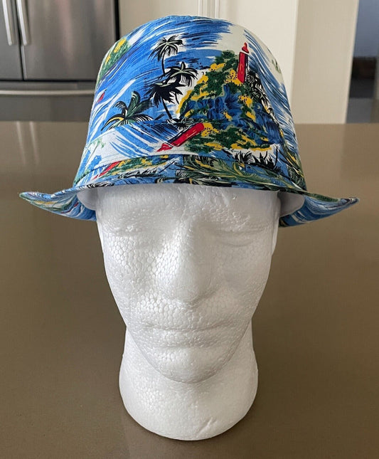 Mens Hat TROPICAL HAWAIIAN Print Trilby Fedora Style Sz L 57cm Sun Beach Costume