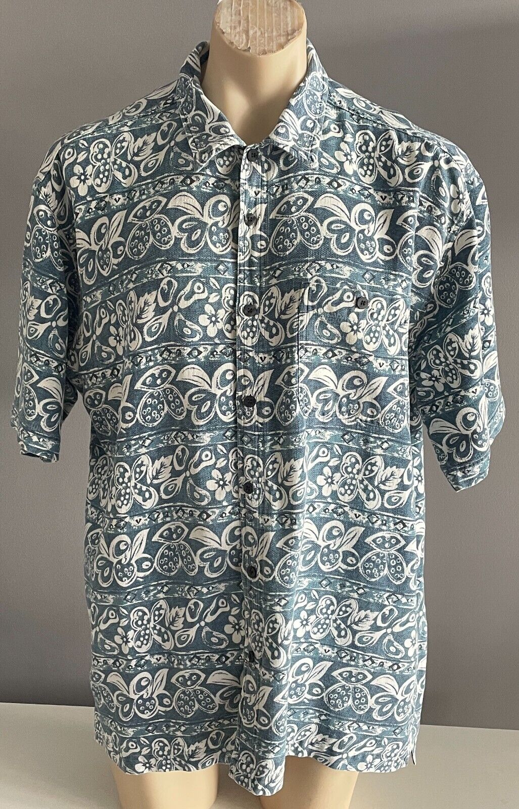 NATURAL LIFE STYLE I.O.U Shirt Tropical Sh/Sleeve Button Blue White Black Size L