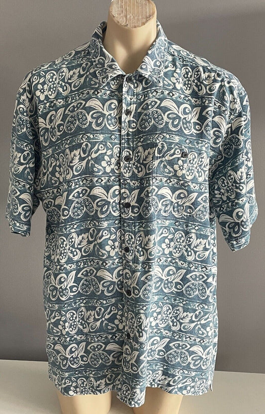 NATURAL LIFE STYLE I.O.U Shirt Tropical Sh/Sleeve Button Blue White Black Size L