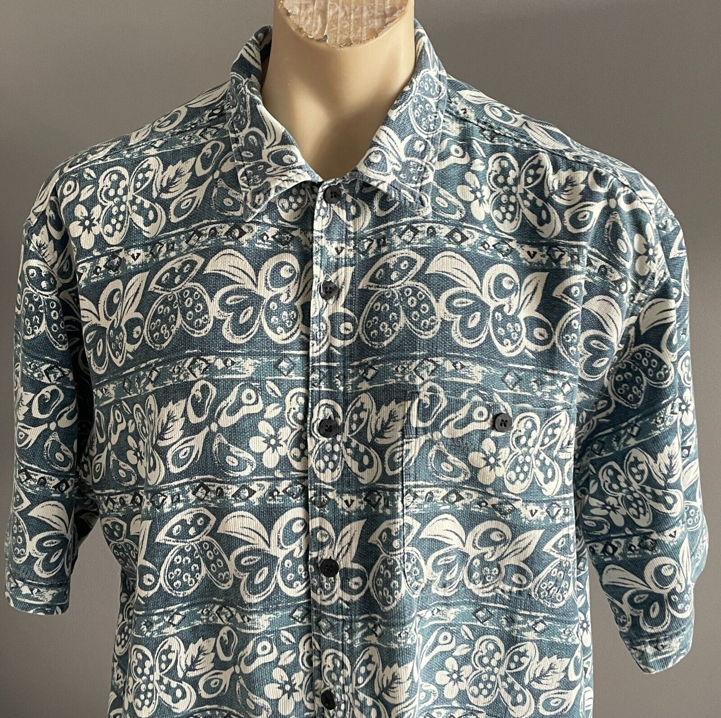 NATURAL LIFE STYLE I.O.U Shirt Tropical Sh/Sleeve Button Blue White Black Size L