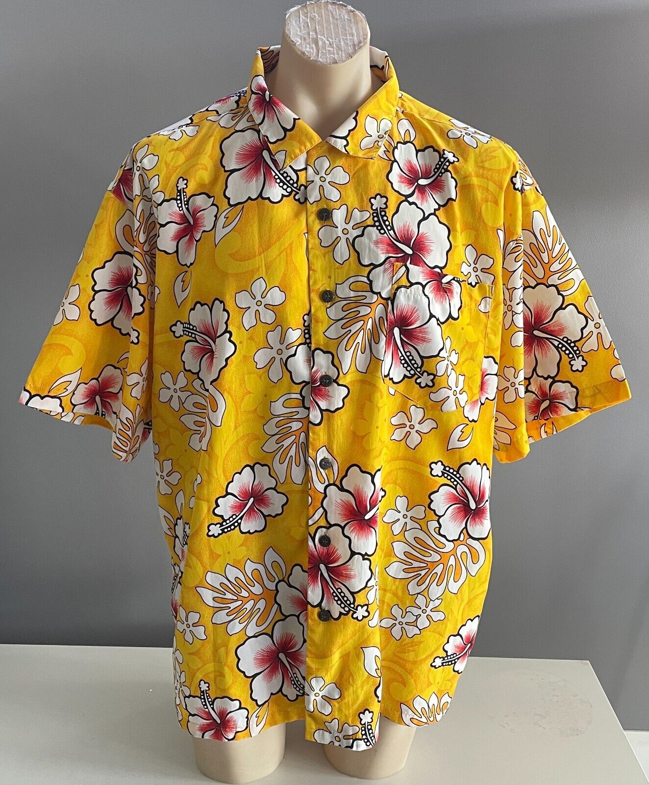 RIPTIDE Hawaiian Shirt Short Sleeve 115 cm Yellow Red White Black Rip Tide Sz 3X