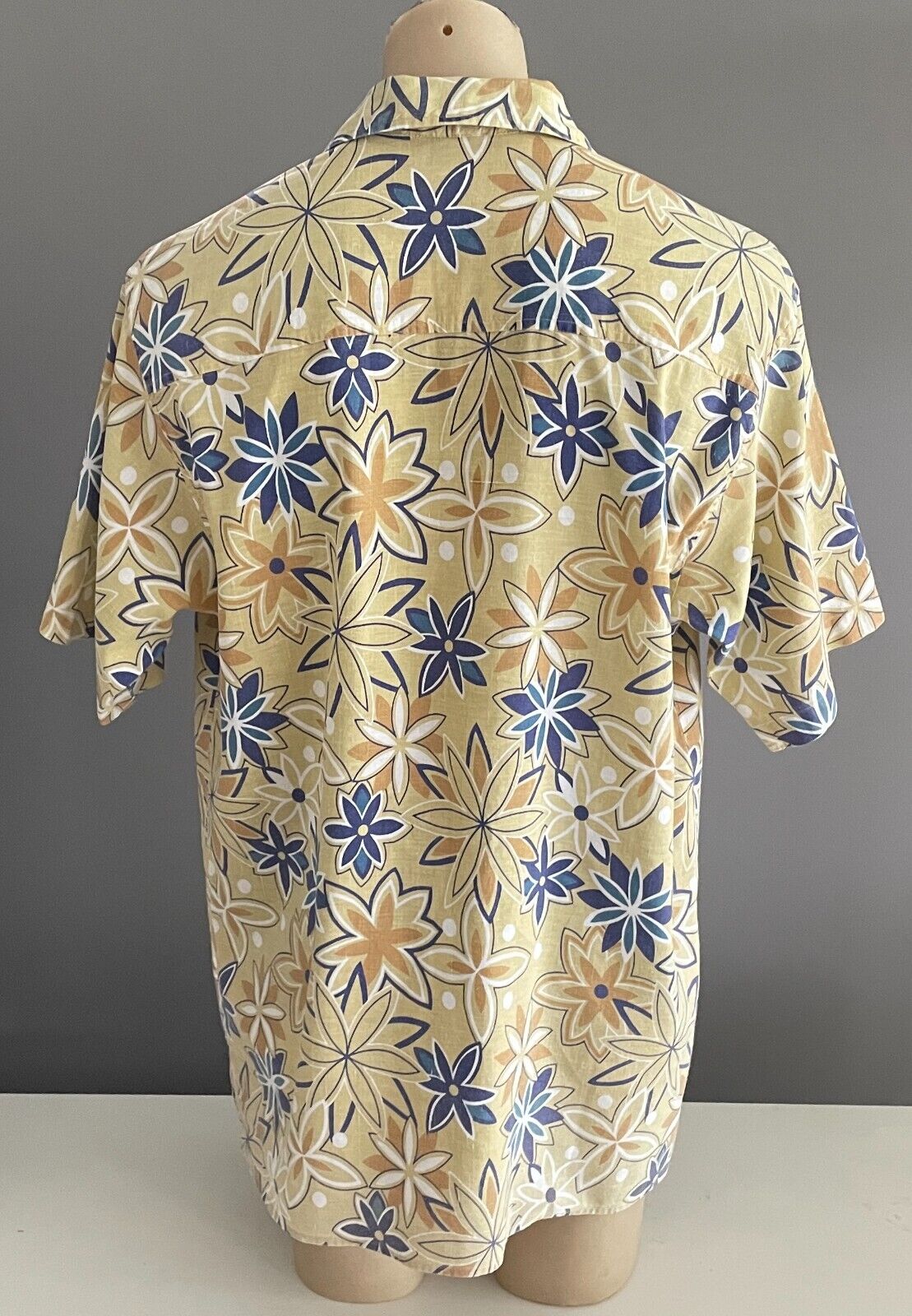 ZAK Shirt Pale Yellow & White Tan & Blue Floral Linen Blend Short Sleeve Size XL