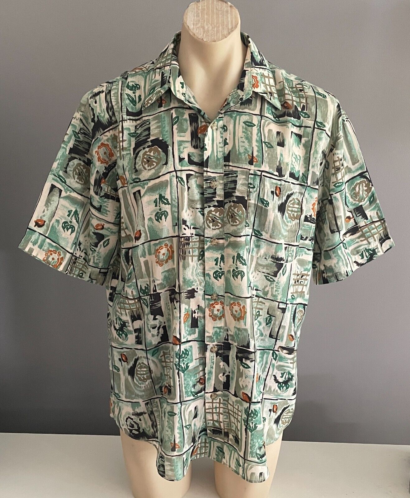SHIRT SPIRIT Short Sleeve Button Up Shirt Sze XL Multicolour Print Cotton Retro