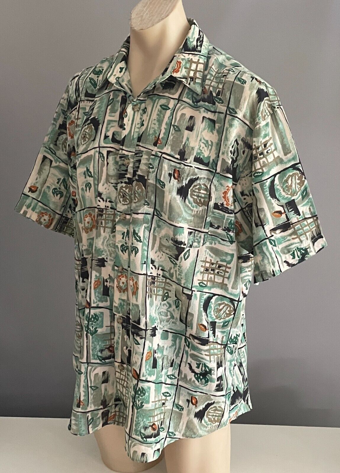 SHIRT SPIRIT Short Sleeve Button Up Shirt Sze XL Multicolour Print Cotton Retro