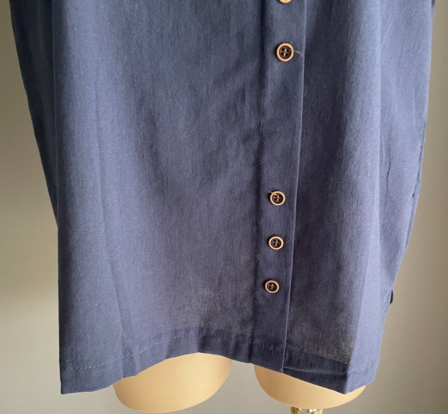 Cotton Blouse Navy Blue Top Slip On Button Trim Tee Side Splits Sz L 12 NEW