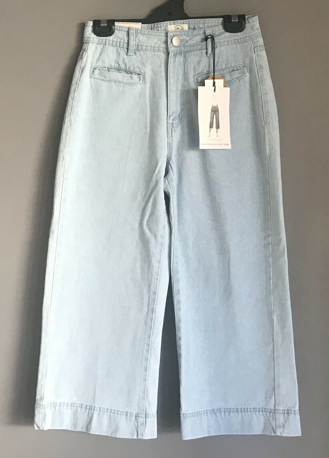 COTTON ON Wide Leg Crop Jeans Faded Blue Denim High Rise Pants Ladies Size 8