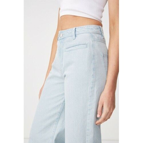 COTTON ON Wide Leg Crop Jeans Faded Blue Denim High Rise Pants Ladies Size 8