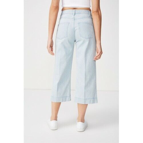 COTTON ON Wide Leg Crop Jeans Faded Blue Denim High Rise Pants Ladies Size 8