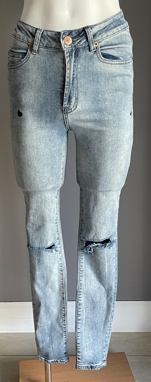 COTTON ON Denim Jeans Stretch Faded Blue High Rise Ripped Knee Skinny Size 8