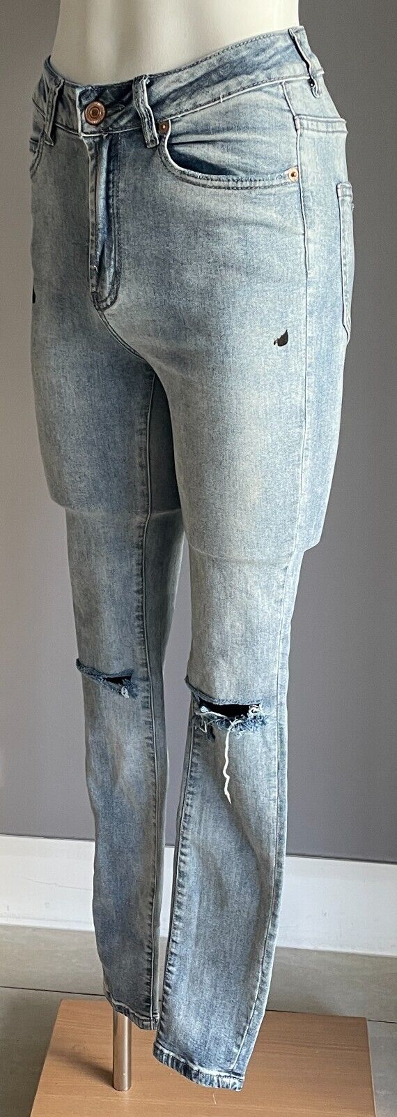 COTTON ON Denim Jeans Stretch Faded Blue High Rise Ripped Knee Skinny Size 8