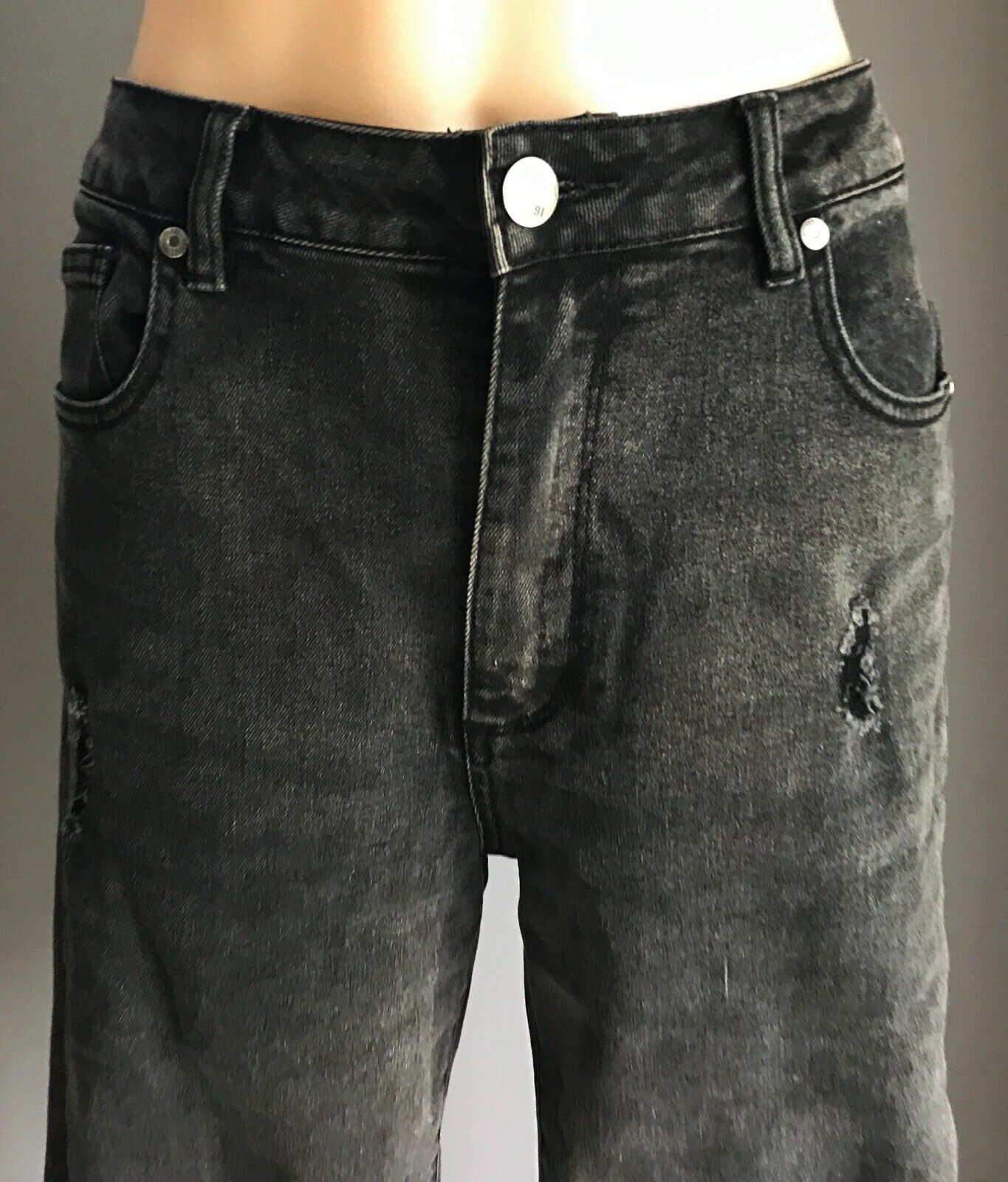 COTTON ON Black Denim Jeans "High 1990's" Rise Distressed Stretch Size 14 NEW